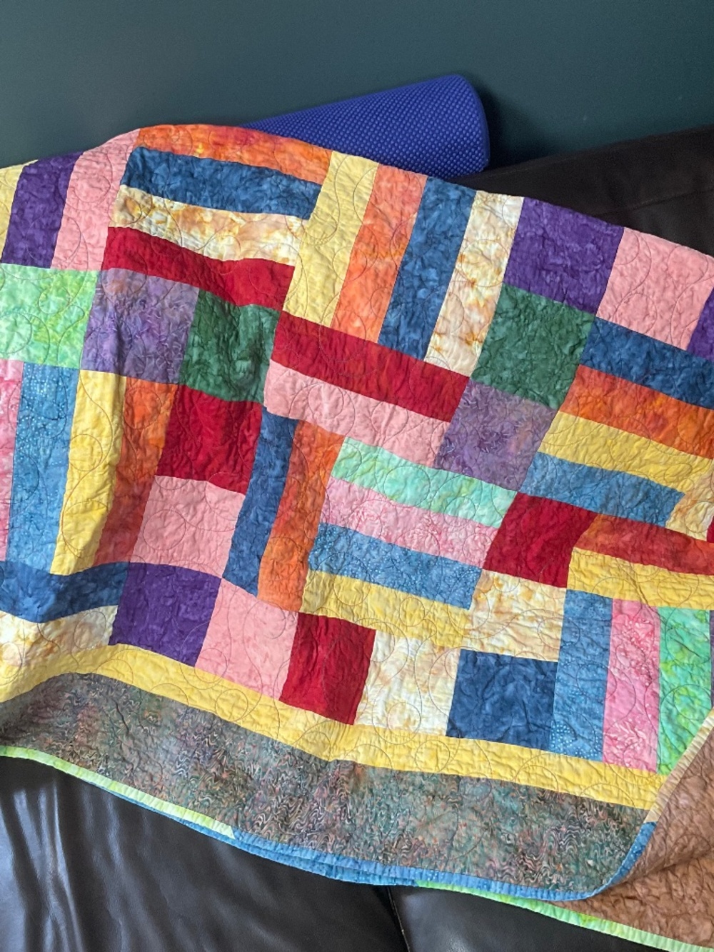 Batik Print Stair Step Rail Fence/Church Steps Pattern Handmade Quilt